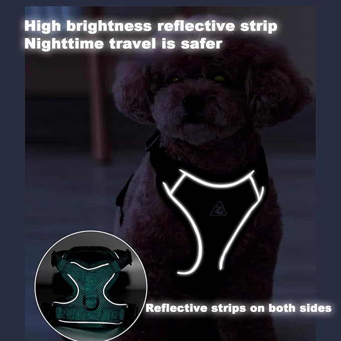 SOLMOONY Small Dog Harness,Soft Mesh Puppy Harness and Leash Set,No Escape Cat Harnesses for Training Walking,Reflective Adjustable Puppy Vest for Small Medium Dogs, Cats (Navy Blue, M)