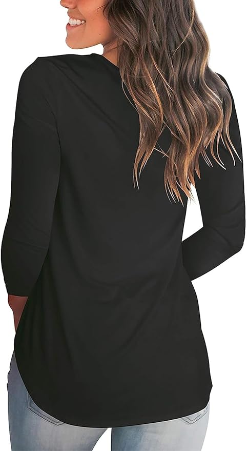 Tobrief Women's Long Sleeve V-Neck Shirts Fall Graphic Tees Loose Casual T-Shirt