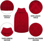 Mihachi Turtleneck Dog Sweater - Winter Coat Apparel Classic Cable Knit Clothes with Leash Hole for Cold Weather, Ideal Gift for Pet in New Year