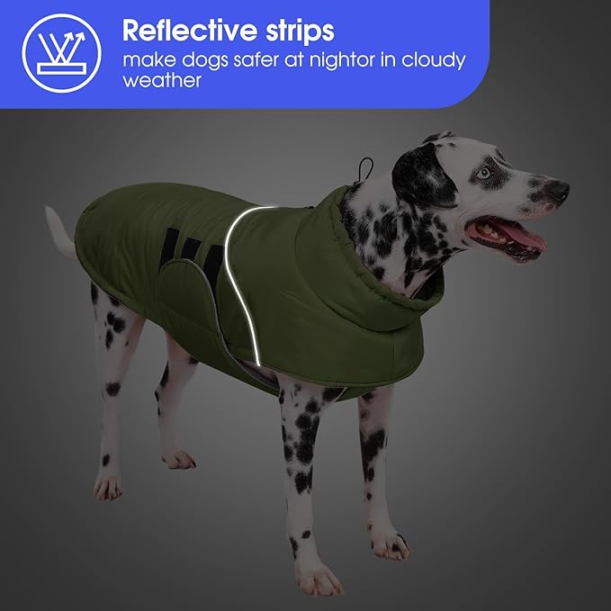 ASENKU Extra Warm Dog Coat - Winter Jacket with Fleece, Reflective Adjustable for Medium Dogs, Dachshund Clothes (Green, M)
