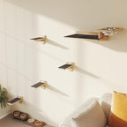 MeowHomm Cat Wall Shelves, Wood Cat Feeding Shelf with 4 Non-Slip Steps, 2 Food Bowls, Wall-Mounted Furniture for Kittens