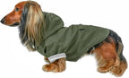 DJANGO Highland Dog Jacket & Raincoat – Water-Repellent, Lined Dog Coat with Hood, Adjustable Fit & Harness Hole – Lightweight Rain & Wind Jacket for Small & Medium Dogs up to 30 lbs (Olive, Small)