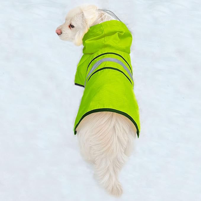Dog Raincoat Waterproof Reflective Slicker - Lightweight Breathable Hooded Poncho Rain Coat Jacket with Adjustable Belly Strap and Leash Hole for Small Medium Large Dogs (Medium, Green)