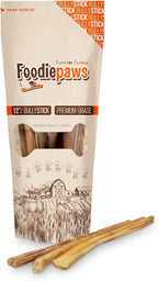 FOODIEPAWS 12 Inch Bully Sticks for Dogs, 5 Pack | All Natural, Grass-Fed Beef Pizzle | Rawhide-Free & Odor-Free Dog Chews | Fully Digestible, Long Lasting Treats for Medium & Large Dogs