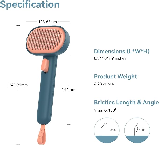 Aumuca Dog Brush for Shedding, Self Cleaning Cat Grooming Brush with Release Button, Cat Hair Brush to Remove Loose Fur, Tangles & Dirt, Great for Long and Short Haired Cats, Green