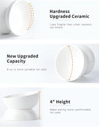 Cat Water Bowl, 16 OZ Ceramic Elevated Cat Bowls, 15° Tilted and Raised Pet Food Dish, Anti Vomiting Protect Pets' Spines and Whisker Fatigue