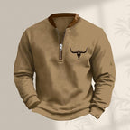 HOTYD Aztec Cowboy Jacket Men Vintage Bullhorn Printed Oversized Western Sweatshirt Long Sleeve Quarter Zip Pullover