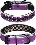Adjustable Genuine Leather Spiked Studded Dog Collars for Small Medium Large Pets Like Pit Bull Bulldog Pugs Husky (M, Purple1)