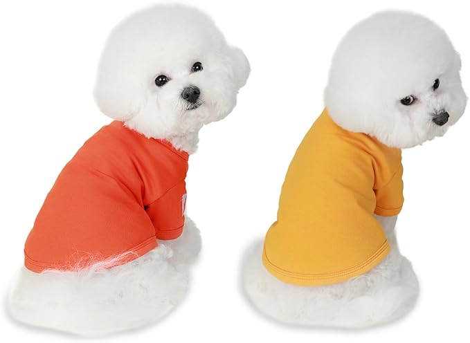 Koneseve Dog Shirts Breathable Cotton Dog Clothes Stretchy T-Shirt for Small Medium Large Dogs Cat Shirt Soft Puppy Outfit Kitten Apparel Pet Pullover Tee Blank Sweatshirt 2-Pack Yellow & Orange XL
