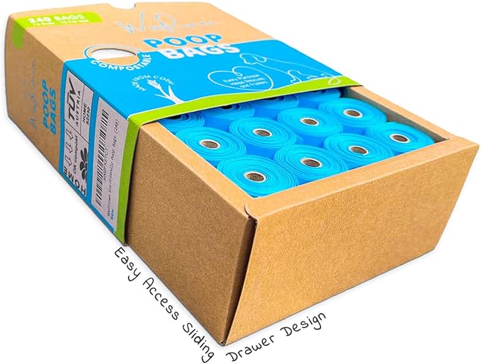 Wooflinen 100% Compostable Dog Poop Bags - EN13432 Home Compost Certified Dog Waste Bags, 240 Bags (16 Rolls), Made from Corn - Easy Open - Large, Thick Poop Bags for Dogs