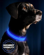 ILLUMISEEN LED Dog Collar USB Rechargeable - Bright & High Visibility Lighted Glow Collar for Pet Night Walking - Weatherproof, in 6 Colors & 6 Sizes (Blue X-Small)
