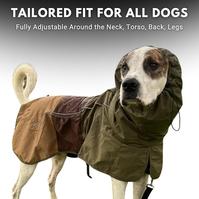 Spark Paws Dog Raincoat, Waterproof Windproof Rain Jacket, for Small Medium Large Extra Large Dogs, Reflective Breathable Full-Body Coverage Dry Suit - Green Brown Tan, L
