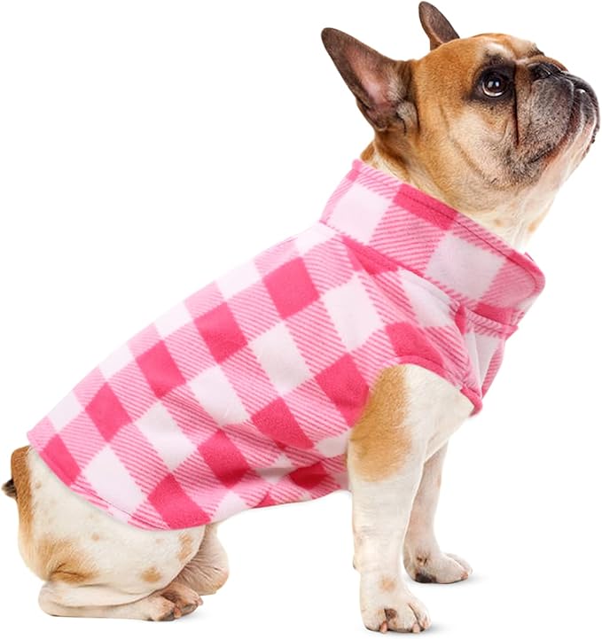 Kama Bridal Spring & Autumn Dog Coat - Pink & White Plaid Fleece Vest for Cats & Small Dogs (Pink, XXS)