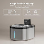 Wireless Cat Water Fountain Stainless Steel, 152oz/4.5L Cat Fountain Battery Operated, Cordless Pet Water Fountain for Cats & Dogs with Motion Sensor, Ultra Quiet Pump, 6 Filters