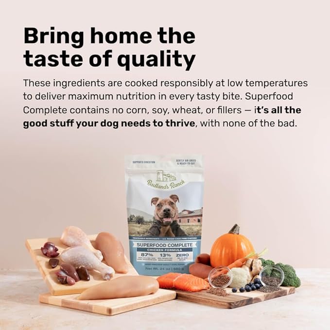 BADLANDS RANCH - Superfood Complete, Air-Dried Adult Dog Food - High Protein, Zero Fillers, Superfood Nutrition by Katherine Heigl (64 oz., Premium Chicken)
