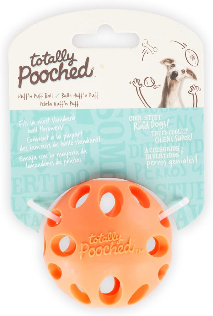 Messy Mutts Totally Pooched Huff'n Puff Ball | 3.1” TPR Puzzle Ball for Dogs | 2-in-1 Durable Interactive Toy and Tooth Cleaner | Orange