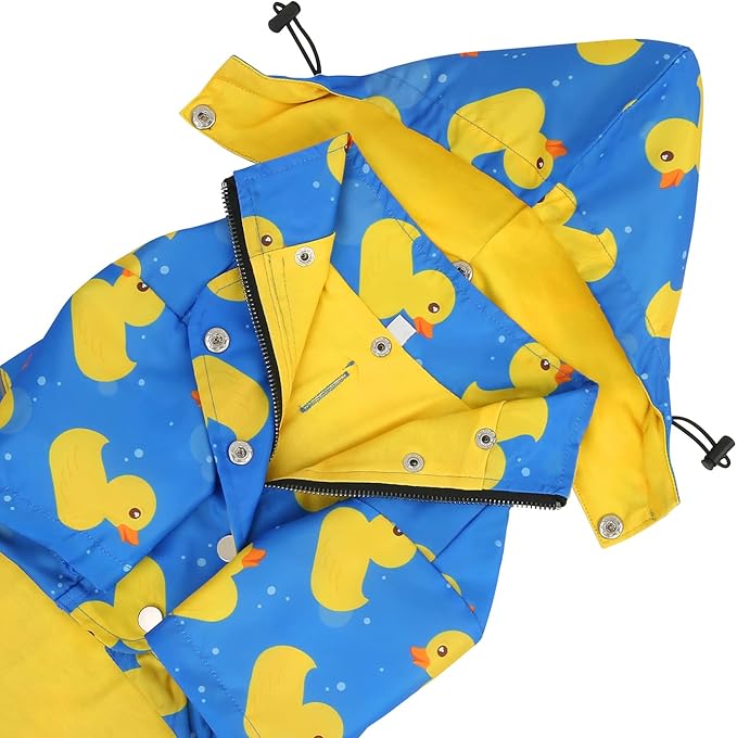 HDE Dog Raincoat Poncho Double Layer Zip Rain Jacket with Removable Hood, Leash Hole for Small to 3XL Dogs and Puppies Ducks Blue - 2XL