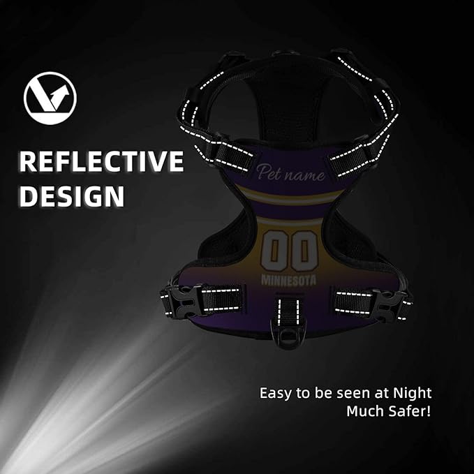 Custom Minnesota Dog Harness with Reflective Stripes Personalized Name and Number Dog Vest Harness with Pet Traction Rope for Small Medium Large Dog