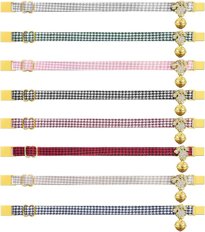 Personalized Breakaway Cat Collars - Magnetic Buckle, Bell - Safety Quick Release, Customized for Girls & Boys Cats - Houndstooth