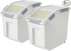 HANAMYA 10 Liter / 20 lbs Rice Storage Container with Measuring Cup, BPA free, For Rice | Grain | Pet Food | Flour, 2 count, White