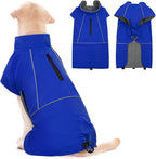 ROZKITCH Raincoat Jacket for Dogs, Waterproof Windproof Dog Rain Jacket with Fleece Liner and Leash Hole Reflective Strip for Medium Large Dog, Adjustable Poncho Vest for Outdoor Hiking Travel Blue L