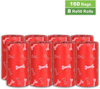 Parisian Pet Ecofriendly Dog Poop Bags Rolls - 160 Count Unscented Poop Bags for Dogs - Leakproof, Extra Thick, 8 Dog Waste Bags Refill Rolls - Printed Bone Red Doggie Poop Bags - Fits All Dispenser