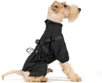 Mile High Life Waterproof Dog Raincoat, Full Coverage Small Dog Rain Coat with Harness, Adjustable 4 Legs Puppy Rain Jacket with Reflective Strip and Elastic Cuffs (Black, XS Back Length 11.4")