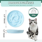 Ceramic Cat Slow Feeder Bowl - Pastel Series Cat Plate for Dry and Wet Food - Cute Maze Feeder Dish for Healthy Eating - Dishwasher Safe - 6.3''W x 1.2''H - 7 OZ - Pale Blue