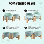 SPUNKYJUNKY 15° Slanted Ceramic Dog and Cat Bowl with Wooden Stand, Tilted Bulldog Food and Water Bowl No Slip Non-Spill for Cats Medium Dogs Big Face Pets 28.7 OZ (3.6 Cups, Morandi Green × 2)