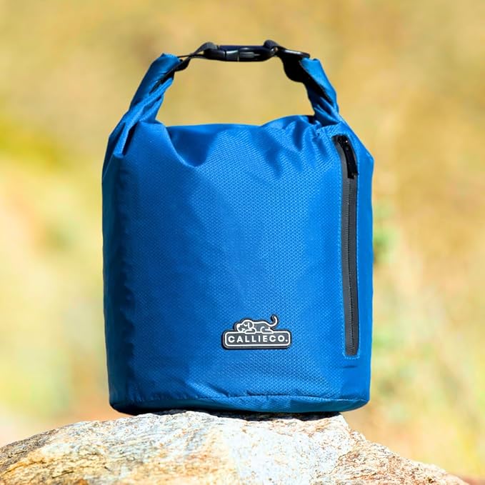 Callieco Dog Food Travel Bag w/ 1 Cup Scoop and Zipper Side Pocket | Waterproof Kibble Storage Container for Home, Road Trips, Camping, Boarding and More (Blue, 32 Cups)