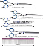 Left Handed Dog Grooming Scissors Kit 7.5 in Professional Curved Thinning Straight Shears 3pcs Set for Grooming Big Dogs Poodle Pet Japan 440C Stainless Steel(7.5'' Kit, 4Pcs)