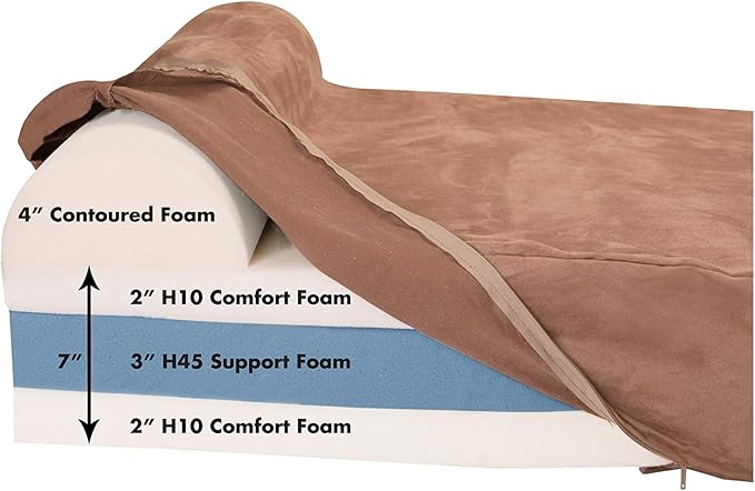 Barker Beds Giant Orthopedic Dog Bed for Large Dogs - 7" Thick Washable Big Dog Bed with Headrest - XL Water-Resistant Mattress - Durable Microsuede Cover - Comfy Pet Bed (Khaki)