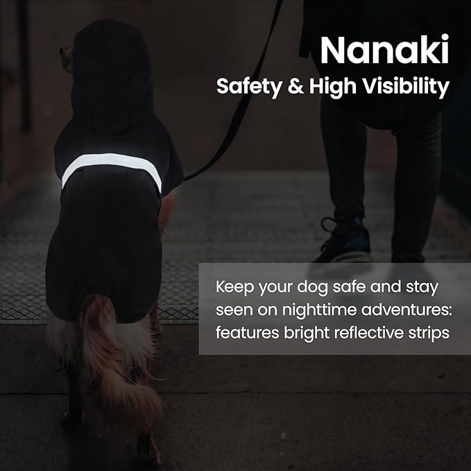 Nanaki Small Dog Raincoat with Leash Hole, Reflective Pet Hooded Rain Ponchos for Rainny Snow Foggy Days,Windproof Waterproof Dog Coat Jacket Vest for Outdoor Hiking Walking Hunting Black S