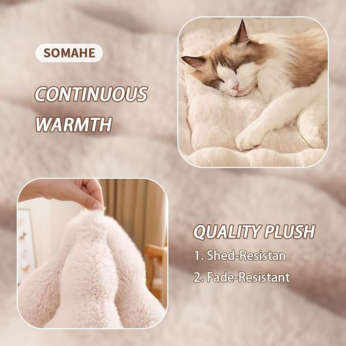 Plush Dog Bed Mat Faux Fur Cat Beds for Indoor Cats with Anti-Slip Bottom Kitten Self Warming Bed for Couch/Floor/Dog & Puppy Friendly 27 x 20 Inch Large White