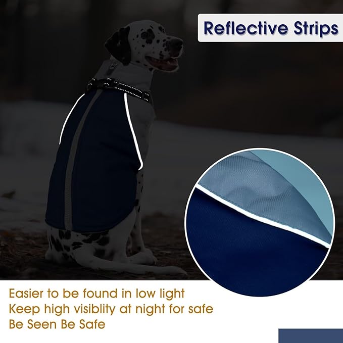 Dog Coat with Harness Built in,Water-Repellent Dog Jacket Christmas Puppy Winter Coat with Reflective,XS Warm Doggy Winter Jacket with Zipper,Soft Pet Fleece Snow Jacket for Small Dogs,Blue,XS
