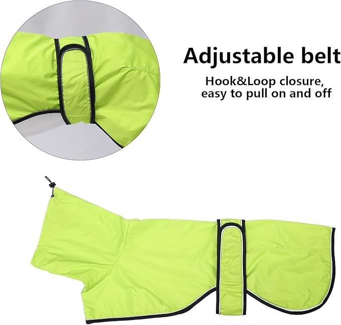 Dog Raincoat with Reflective Bar, Rain/Water Resistant, Adjustable Vest - Dog Raincoats for Greyhounds, Lurchers and Whippets - Light Green - M