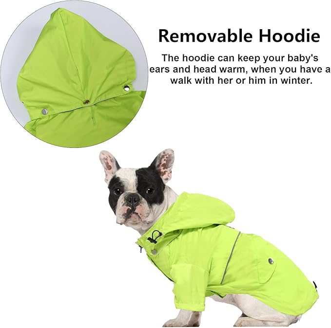 Morezi Dog Zip Up Raincoat with Reflective Buttons, Rain/Water Resistant, Adjustable Drawstring, Removable Hood, Raincoats with Legs 8lbs to 80lbs Available Light Green XXL