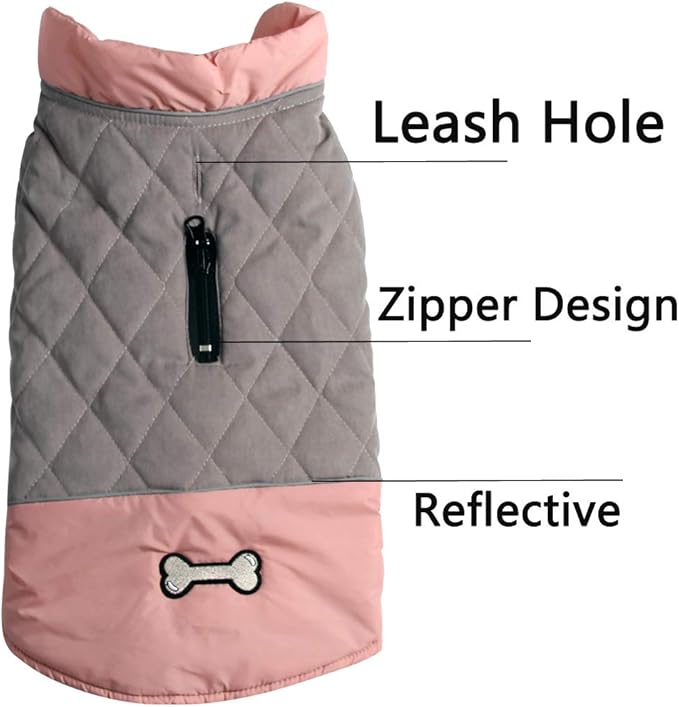 Reversible Dog Coats for Medium Dogs Waterproof Warm Dog Jacket for Cold Winter,Pink and Grey L