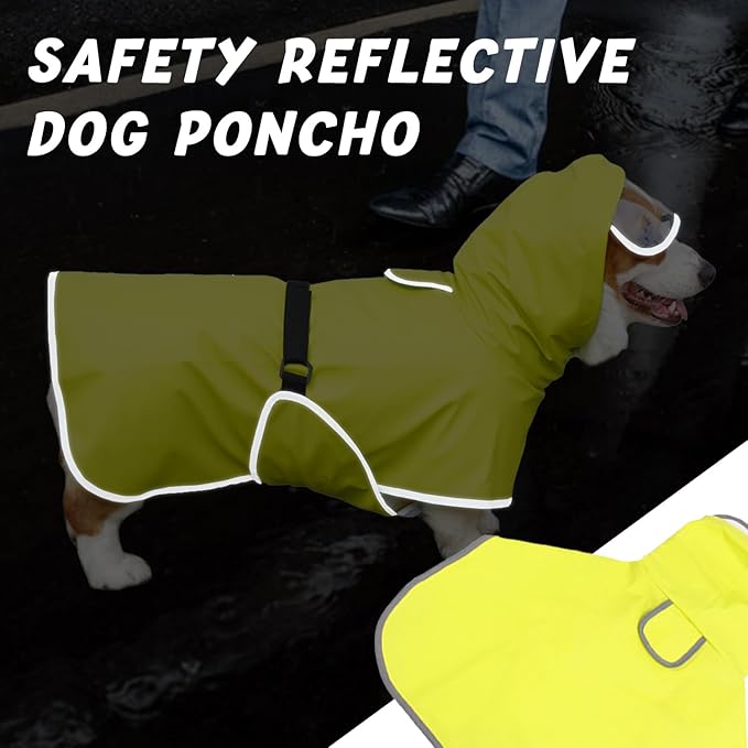 Dog Raincoat Hooded Slicker Poncho - Reflective Lightweight Pet Rain Jacket Coat,Dog Waterproof Raincoat with Adjustable Belly Strap for Small,Medium, Large Dogs (Green, Large)