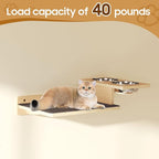 MeowHomm Cat Wall Shelves, Wood Cat Feeding Shelf with 4 Non-Slip Steps, 2 Food Bowls, Wall-Mounted Furniture for Kittens