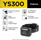 Dogtra YS300 Anti Bark Dog Collar for Small and Medium Dogs, Adjustable 6 Stimulation Levels, Vibration Warning, Low to Medium Output, Waterproof, Rechargeable w/PetsTEK Clicker