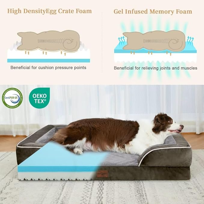 Comfort Expression Orthopedic Dog Bed for Medium Dogs 30x20 Inch, Waterproof Egg Crate Foam Medium Pet Bed with Removable Bolsters, Dog Couch with Washable Cover & Non-Slip Bottom, Grey Green