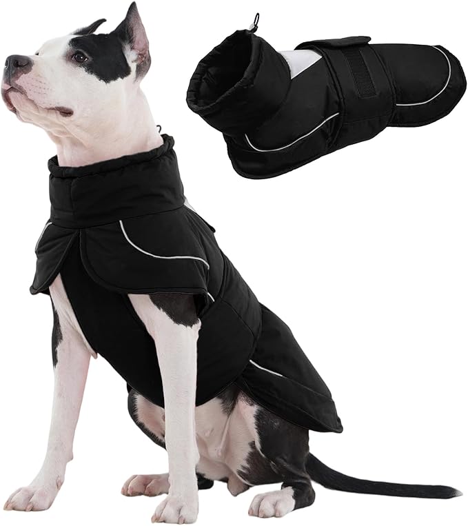 Kuoser Dog Winter Coat, Dog Jackets for Large Dogs, Winter Waterproof Big Doggie Coat, Reflective Dogs Cold Weather Coats, Windproof Turtleneck Pet Puffer Jacket Snowsuit Clothes with Harness Hole
