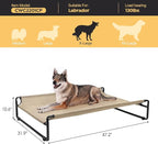 Veehoo Original Outdoor Elevated Dog Bed, Cooling Raised Dog Cot for Large Dogs, Portable Standing Pet Hammock Platform with Washable Breathable Mesh, No-Slip Feet, X-Large, Beige Coffee, CWC2201