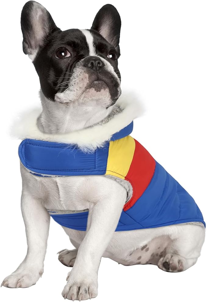 HDE Dog Puffer Jacket Fleece Lined Warm Dog Parka Winter Coat with Harness Hole 90s Colorblock - M