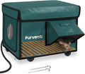Outdoor Heated Cat House in Winter,Extremely Insulated & Weatherproof,Feral Cat Shelter with Waterproof Eaves & Escape Door for Outside Stray Barn Cat(Dark Green,16.9" x12.8"x13.4")