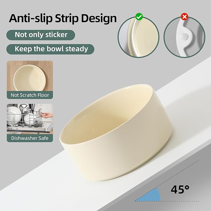 Ceramic Elevated Dog Bowls, Food and Water Bowls for Dogs, Puppy, Raised Dog Dish, Pet Feeder(6inch, 2 x Beige + Stand)