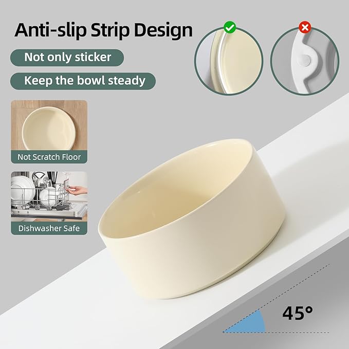 Ceramic Elevated Dog Food and Water Bowl, Kitty Bowl, Raised Dog Dish, Pet Feeder (6inch, 1 x Beige + Stand)