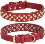 Spiked Dog Collar Soft Pu Leather Mushrooms Rivet Spike Studded Puppy Adjustable Pet Collars for Small Breeds (L, Red3)