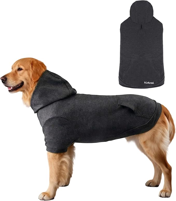 Basic Dog Hoodie Sweatshirts, Pet Clothes Hoodies Sweater with Hat and Leash Hole, Soft Cotton Outfit Coat for Large Medium Small Dogs, Dark Grey (XX-Large)